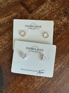 Park Lane Silver Circle & Heart Rhinestone Stud Earrings Duo